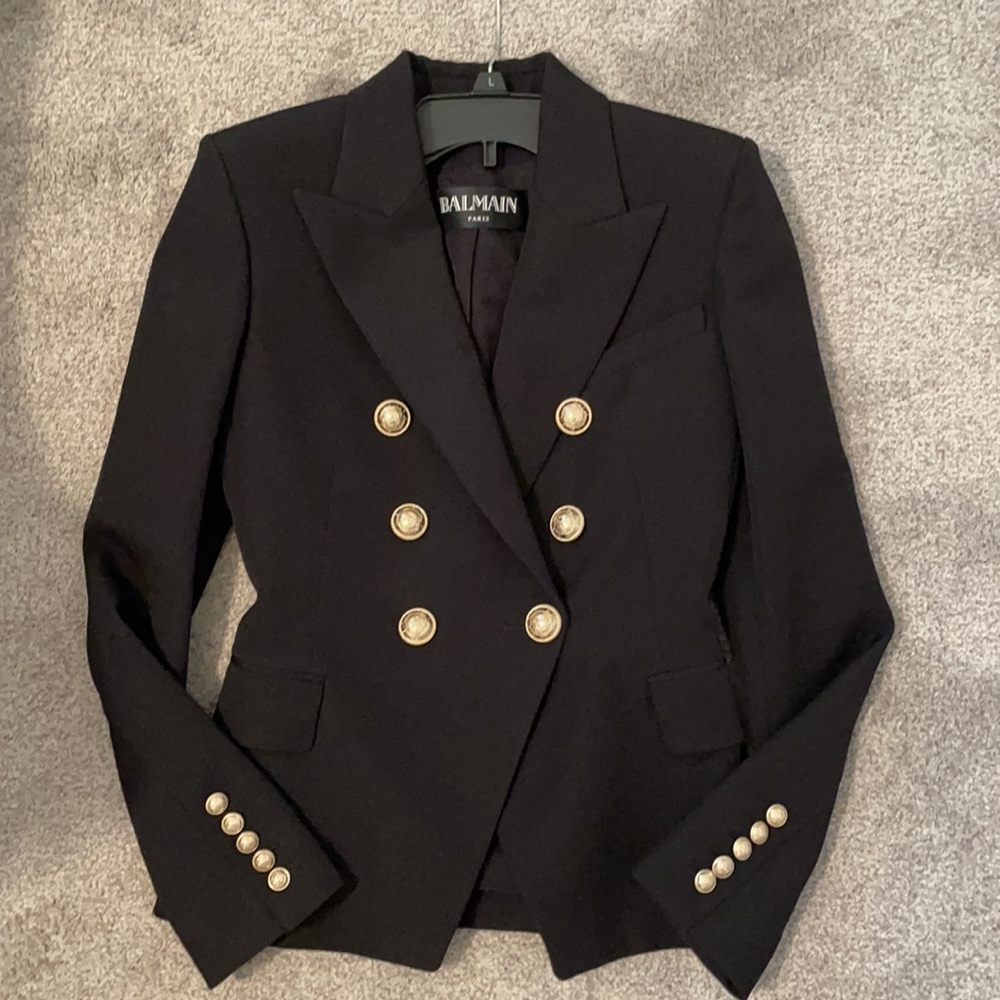 Balmain double-breasted wool blazer (black, size 36)